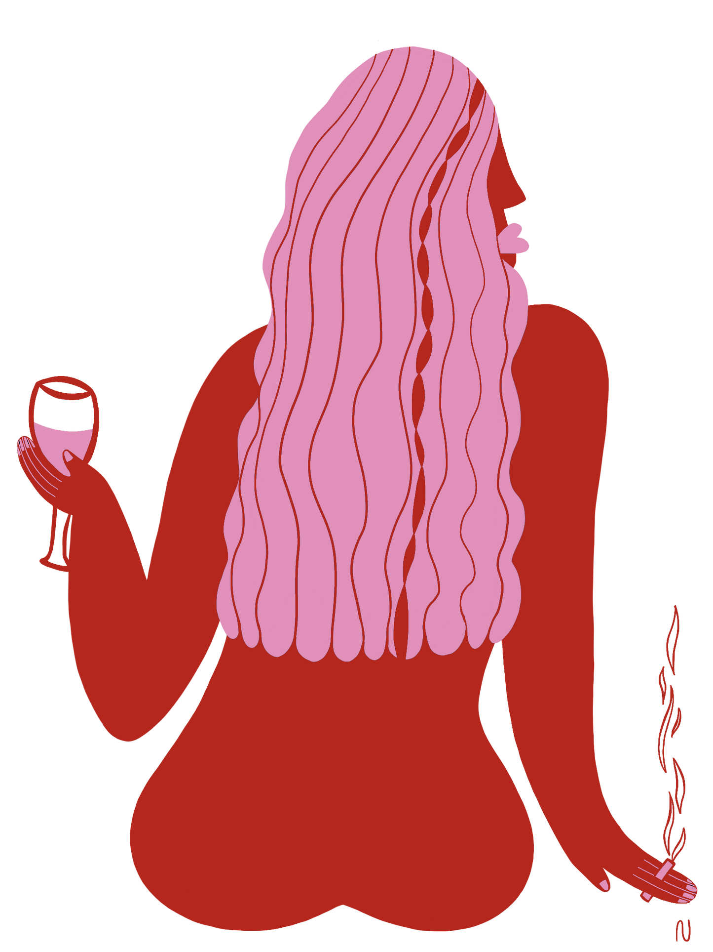 "Bad Habits" dell'artista SAYONARA. Ritrae una ragazza con lunghi capelli rosa, seduta di spalle, che tiene un calice di vino nella mano sinistra e una sigaretta nella destra. Il suo sguardo rivolto a destra aggiunge un tocco di mistero. Un'opera che celebra il piacere delle sane cattive abitudini in uno stile cartoon unico.